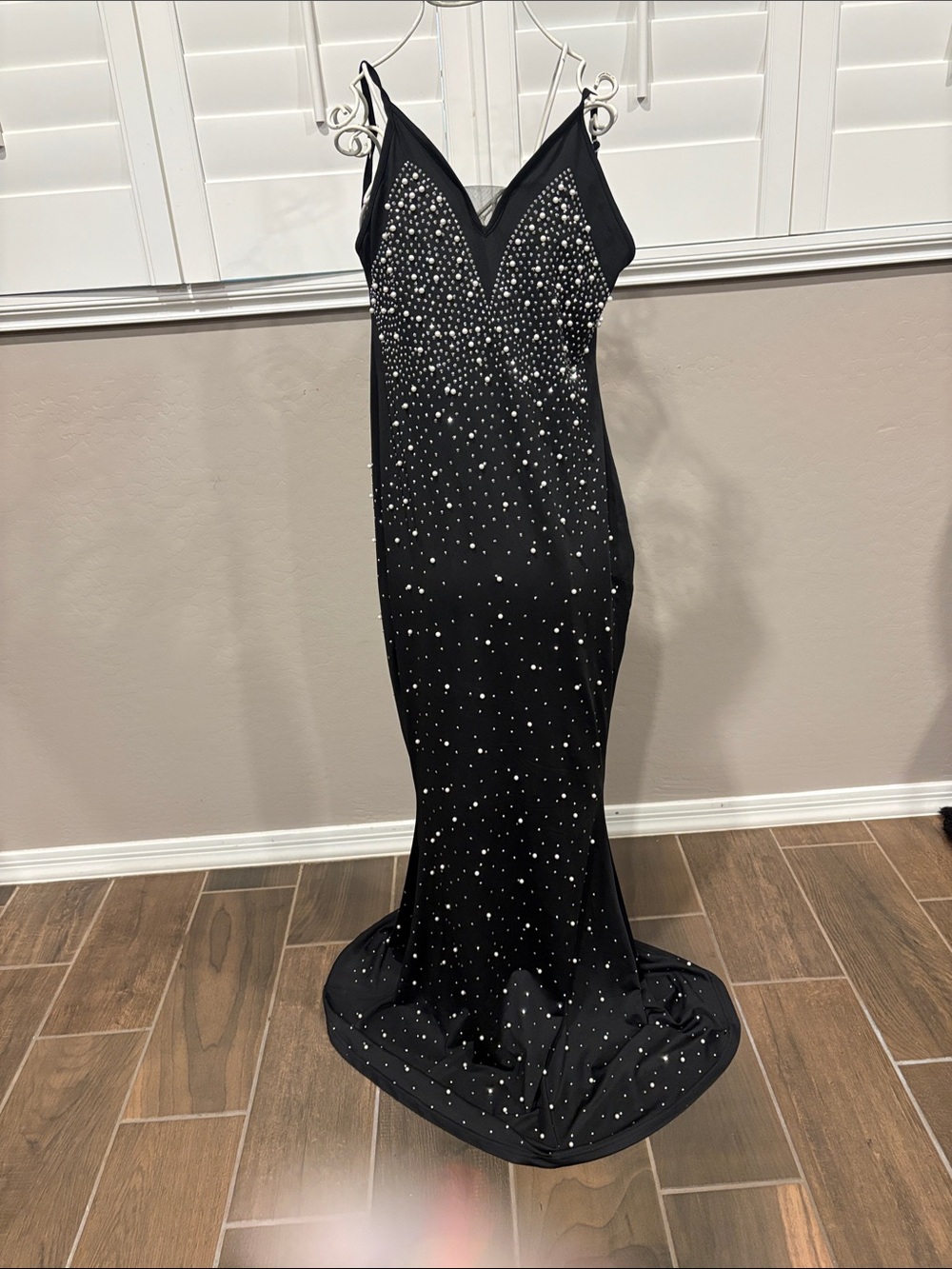 Elegant Black Embellished Evening Gown